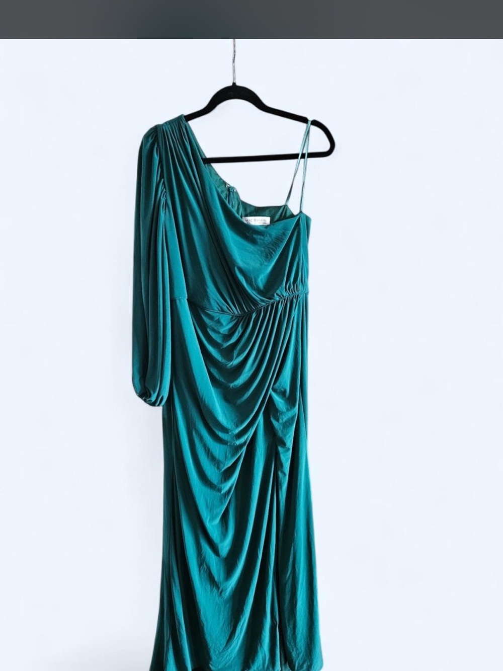 One-Shoulder Emerald Green Draped Evening Dress